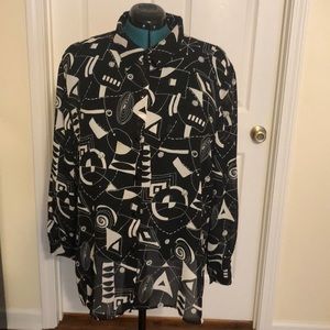 Joan Leslie Black and White Geometric Print Blouse Size 24W
